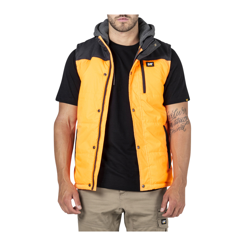 Caterpillar Hi Vis Mit Kapuze Arbeits Westen Herren Orange/Black | DE-657109