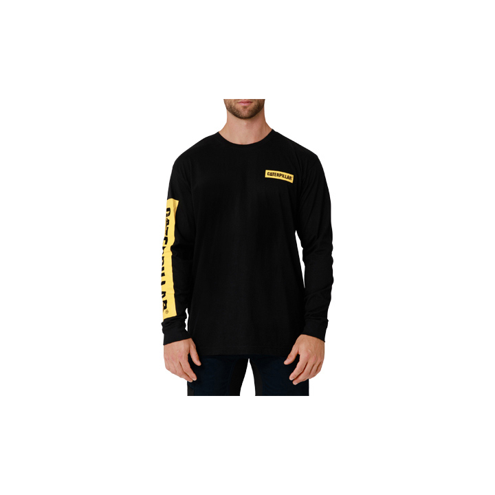 Caterpillar Icon Block Long Sleeve T-Shirts Herren Black/Yellow | DE-817394