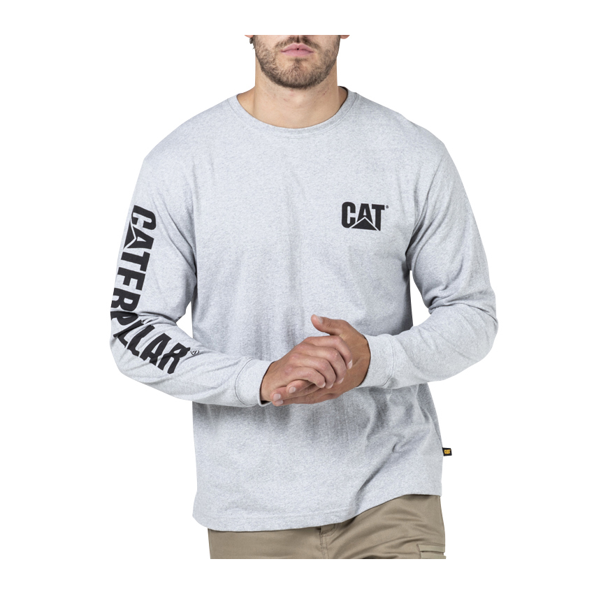 Caterpillar Trademark Banner L/S T-Shirts Herren Grau | DE-793216